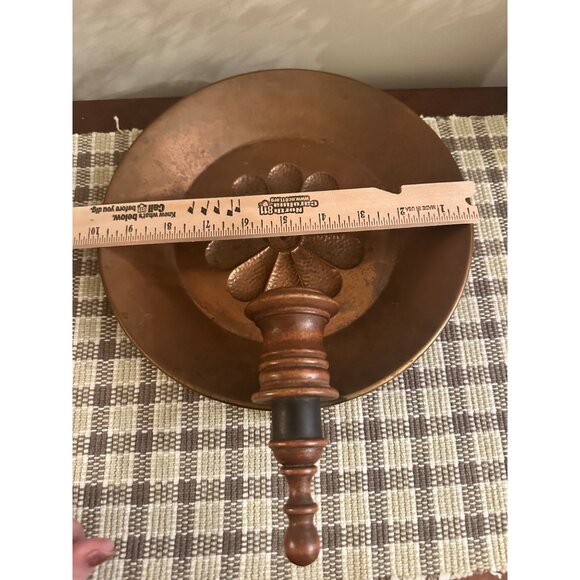 Vintage Copper & Wood Candle Holder With Flower Motif Primitive Decor - Picture 2 of 9